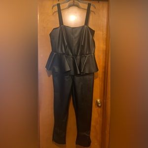 NWT Ashley Stewart Size 16 Faux Leather Peplum Jumpsuit
